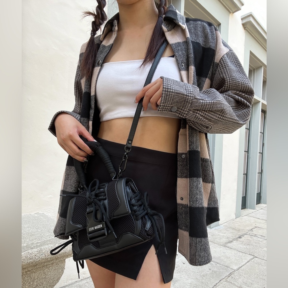 NEW STEVE MADDEN TAN PLAID SHACKET OG PRICE $79